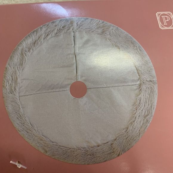 Christmas Tree Skirt Pink Shimmer Shaggy Fluffy Faux Trim Elegant Bottom Decor - Picture 5 of 7